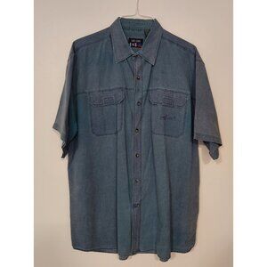 Against The Elements Shirt Button Up Blue Heathered Fish Shark‎ Pockets 2XL